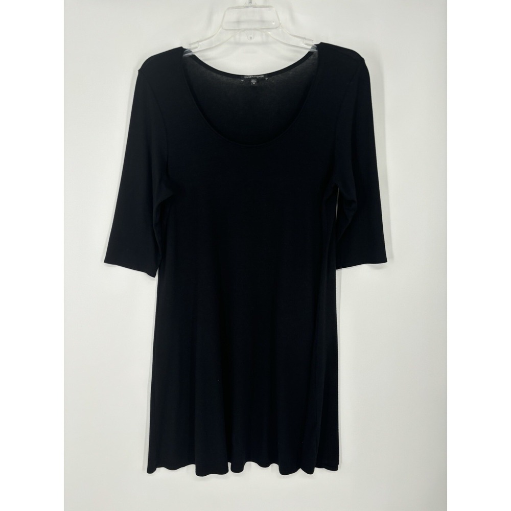 Eileen Fisher Little Black Dress Tunic Swing Aline Soft Modest Rayon Stretch MED